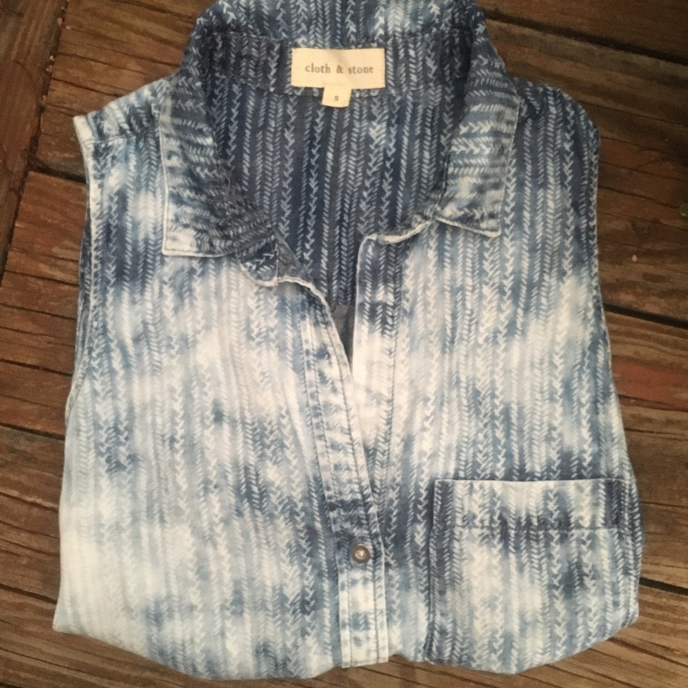 Anthropologie | Cloth & Stone Soft Chambray Button Down Slvless Top Festival EUC - Picture 5 of 16